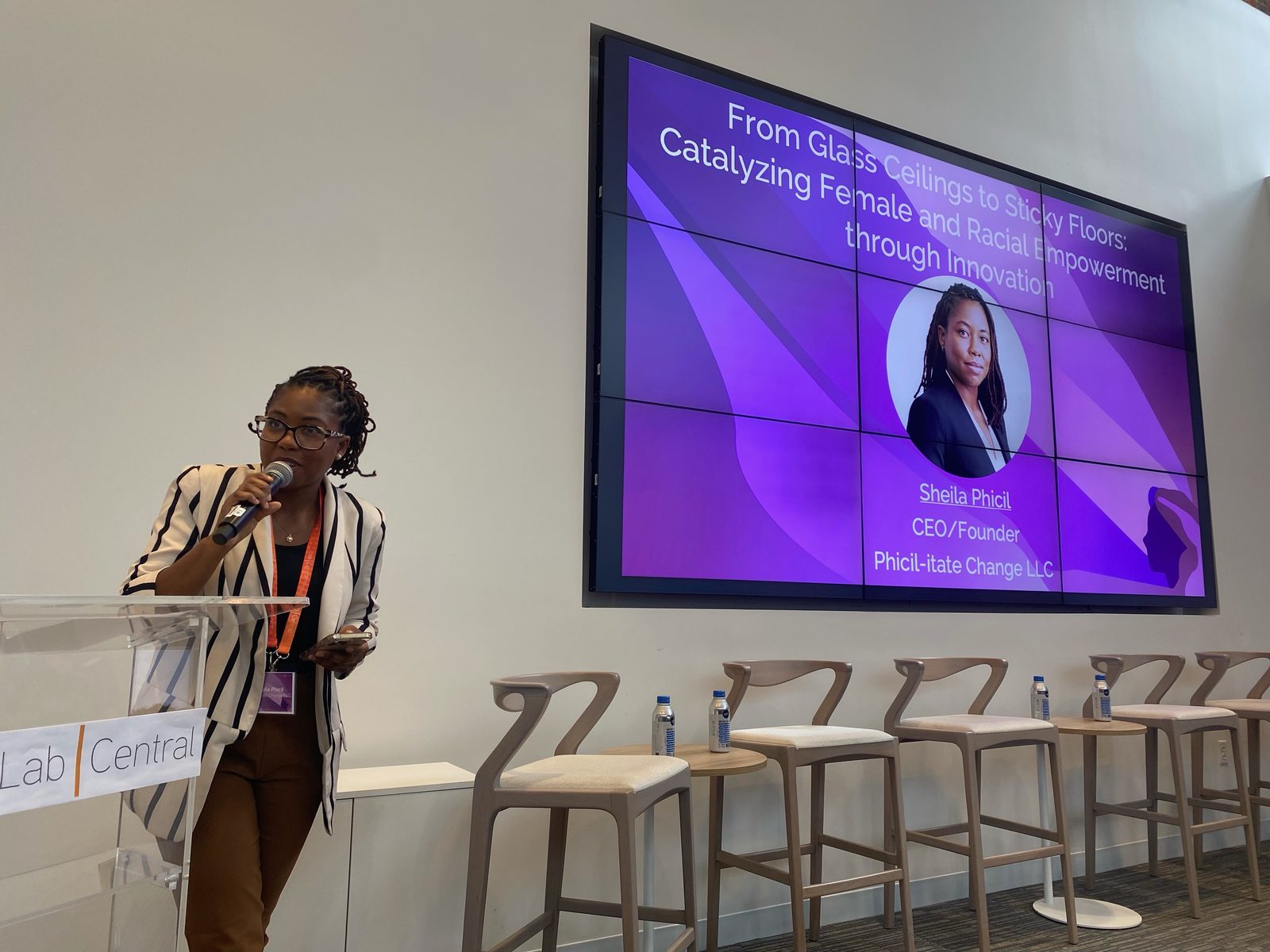 Sheila delivering a keynote at LabCentral